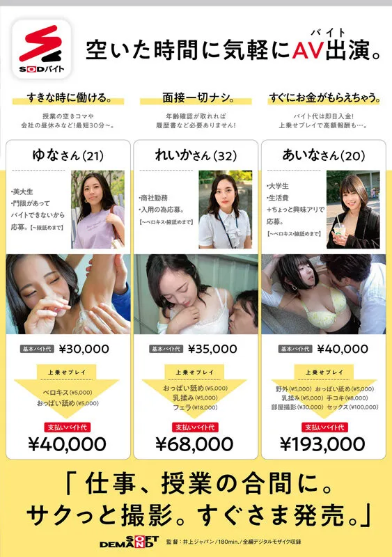 【渡辺葵依 他】「スキマ時間」で「SODバイト」学校、勉強、仕事のスキマにベロキス、腋舐め。