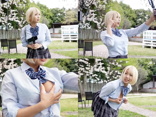 【乙アリス】【JK】【都立進学校】巨乳＆デカ尻の金髪ギャルJ系が興奮しながら全裸で野外オナニーしていたので凸って中出しSEXシてみた【個撮】