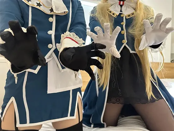 人気レイヤー！素人コスプレ手コキ！愛◯×高◯　両サイドからの手袋手コキ！！