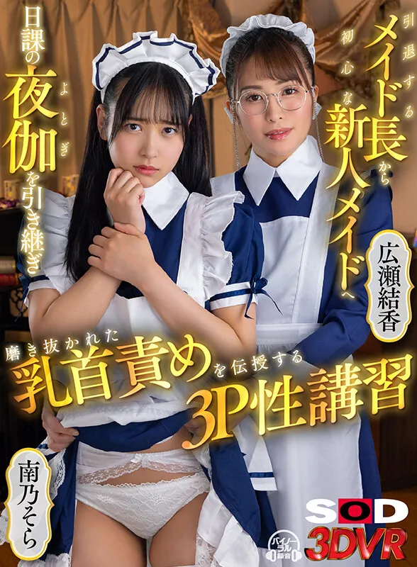 【広瀬結香＆南乃そら】【VR】引退するメイド長から初心な新人メイドへ 日課の夜伽を引き継ぎ 磨き抜かれた乳首責めを伝授する3P性講習